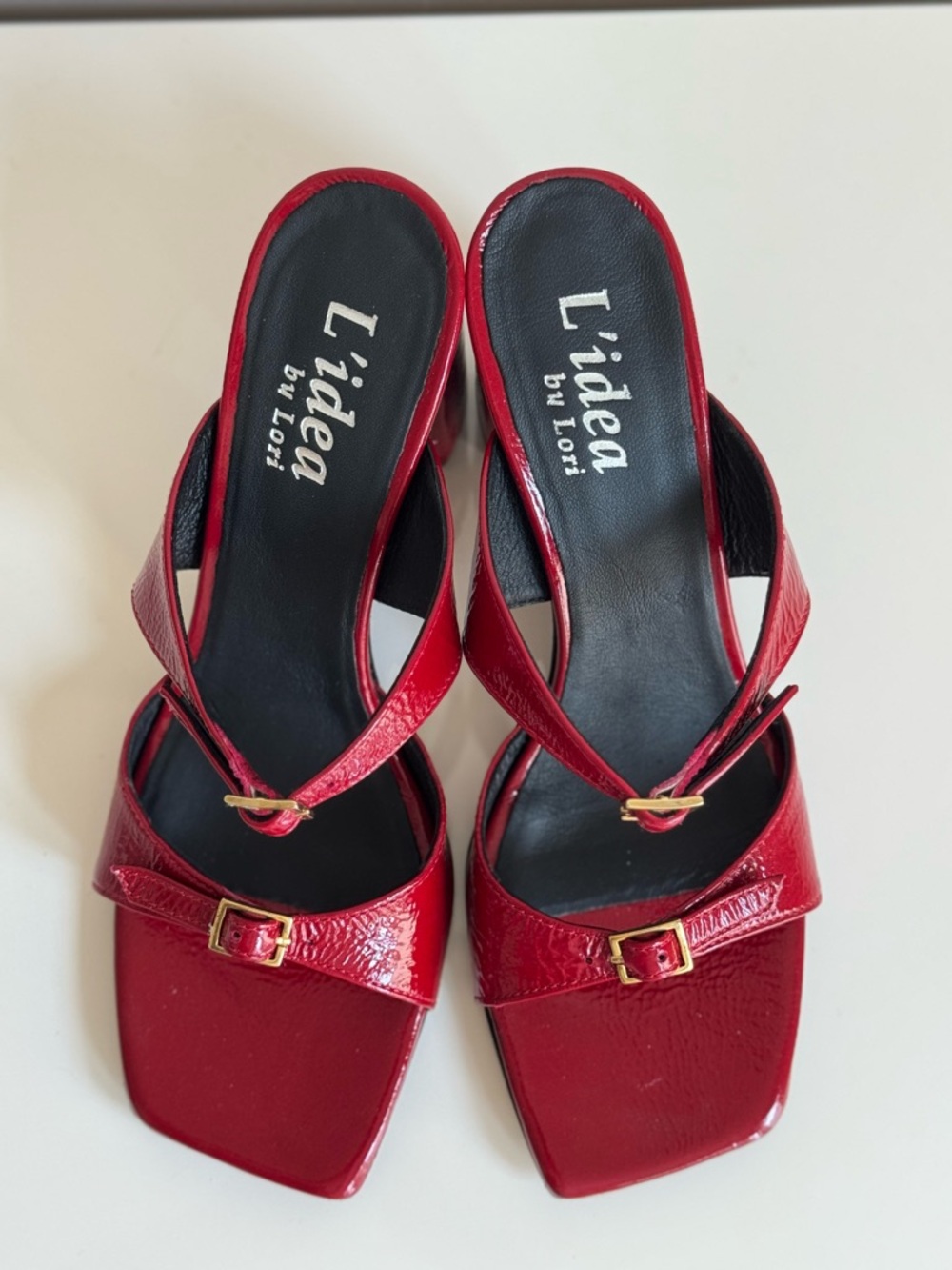 Red Patent Block Heel Sandals - L'Idea - Picture 3 of 5